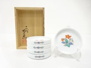 人間国宝　十四代　酒井田柿右衛門造　錦　花文　受皿　5客揃